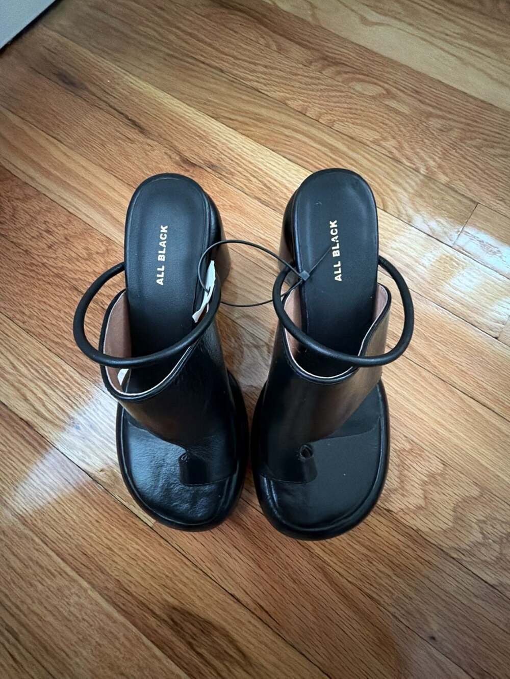 All Black Mod Combo Women's Black Leather Thong Heel Sandal Size 37